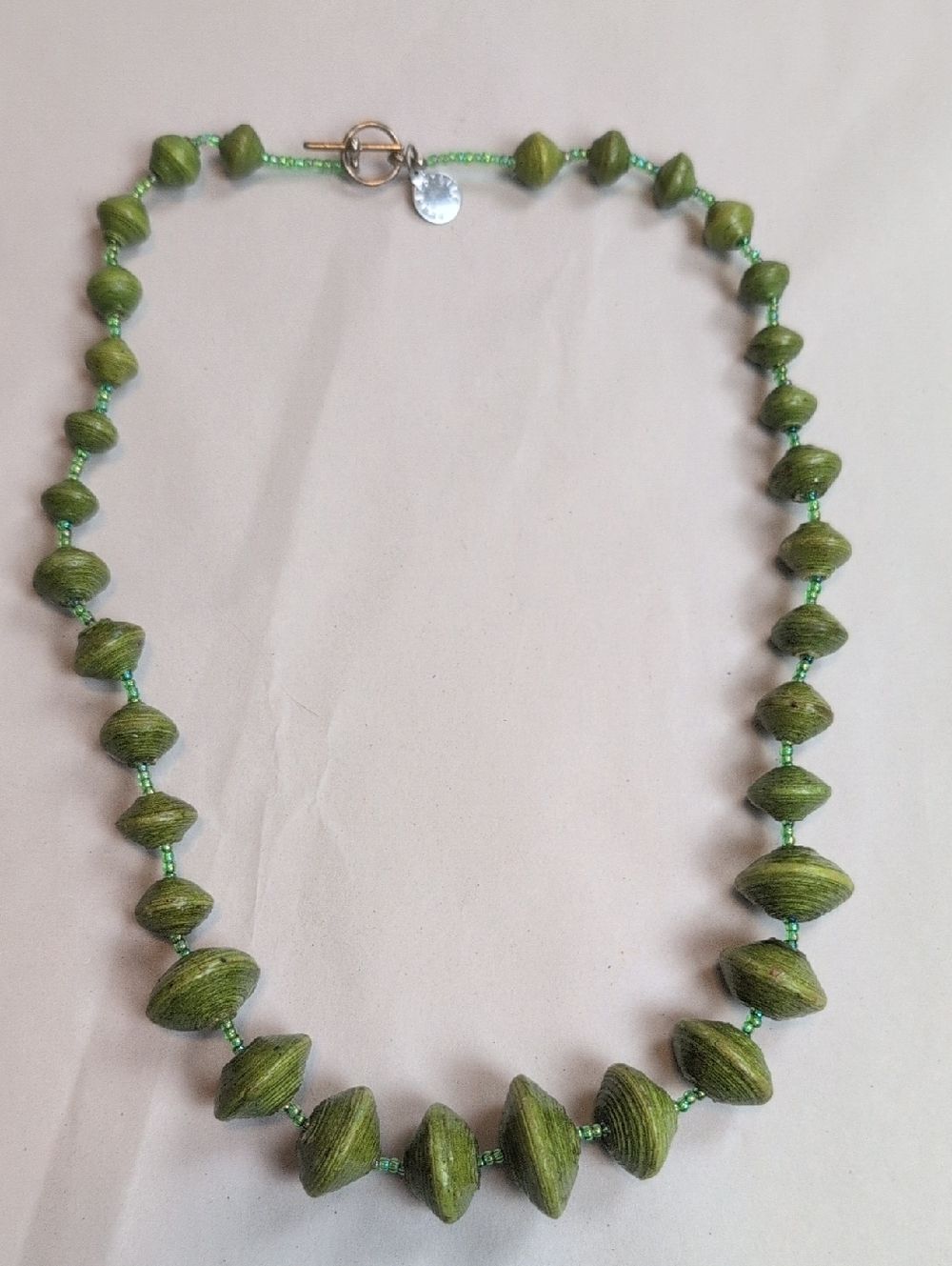 Handmade In Uganda Green Graduated Bead Paper Necklace Lightweight Eco Style 21"